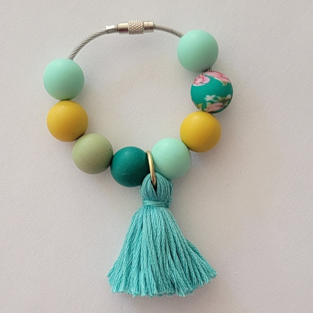Teal Tassel and Beads Bogg Bag Purse Charm